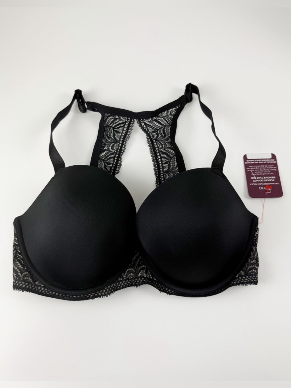 Paramour Carolina Lace-Back Plunge Bra 34DDD Black Lace Underwire 115011 NWT NEW